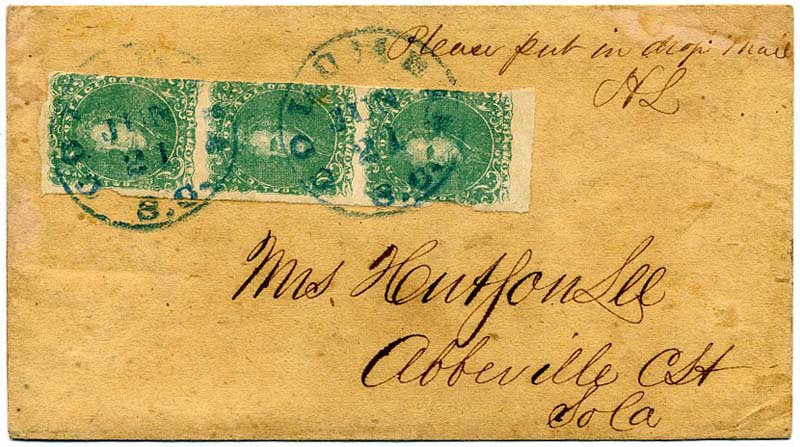 CSA 3, 2¢ green vertical strip of 3